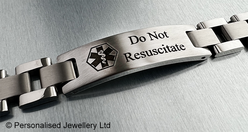 stainless steel medical alert bracelet example of engraving