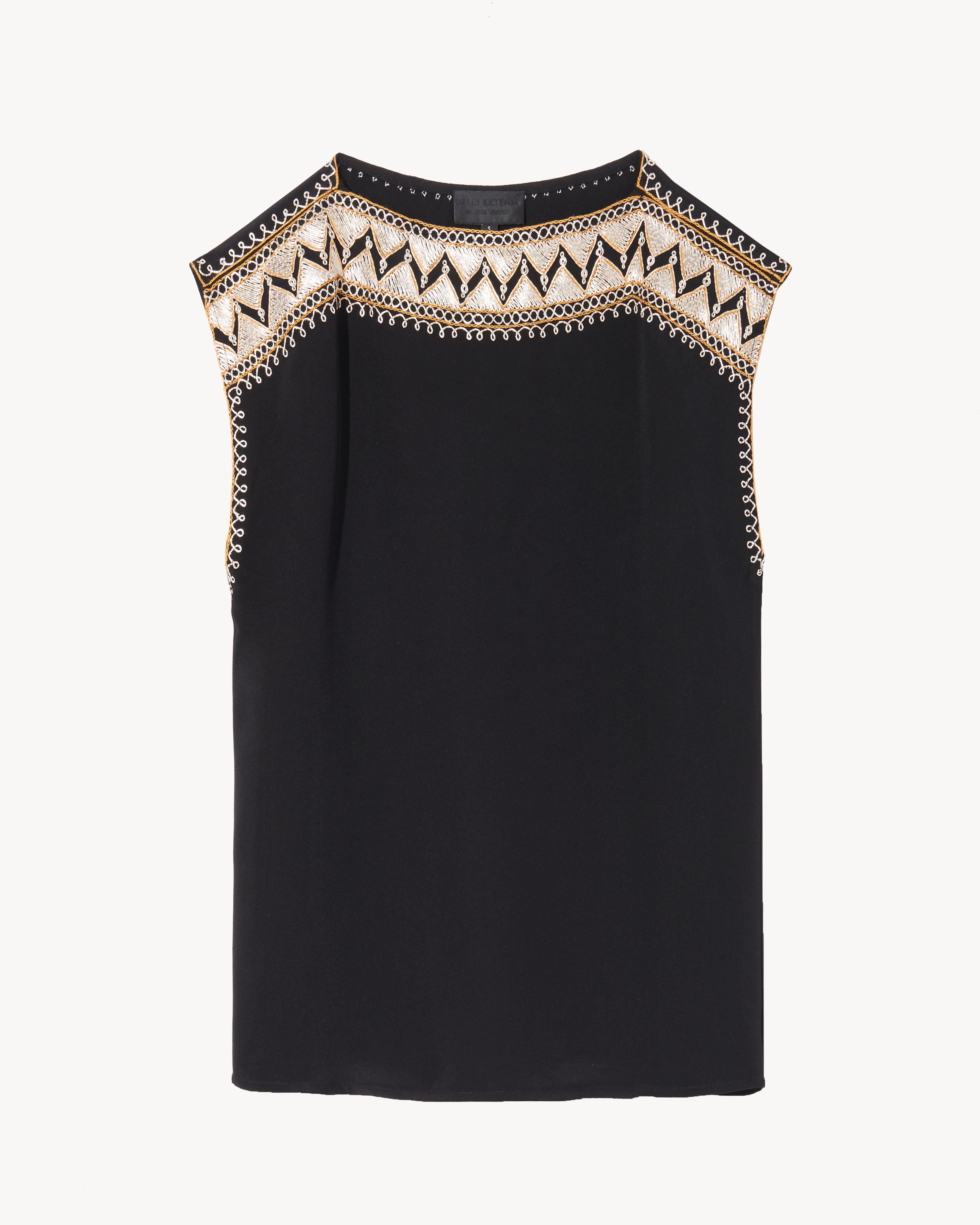 Nili Lotan Emie Embroidered Top In Black W/ Gold Embroidery | ModeSens