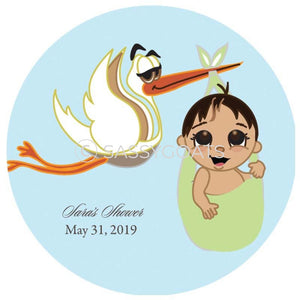Baby Shower Party And Gift Stickers - Stork Mommy Brunette