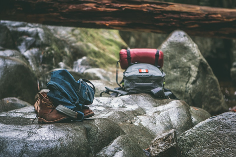 Camping gear on some rocks