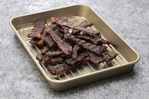 Beef jerky In a tray 
