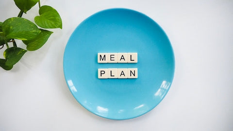 A plate with the words "meal plan" across it