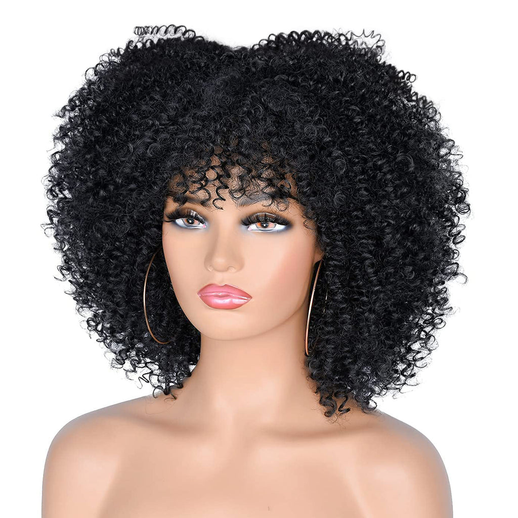 OH Fashion Women Short Afro Black Curly Hair Bob Wig, 10 Inches