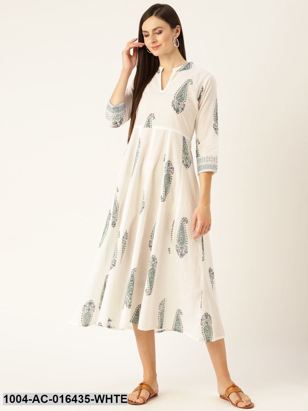 White Floral Printed Mandarin Collar Cotton Maxi Dress » BRITHIKA Luxury  Fashion