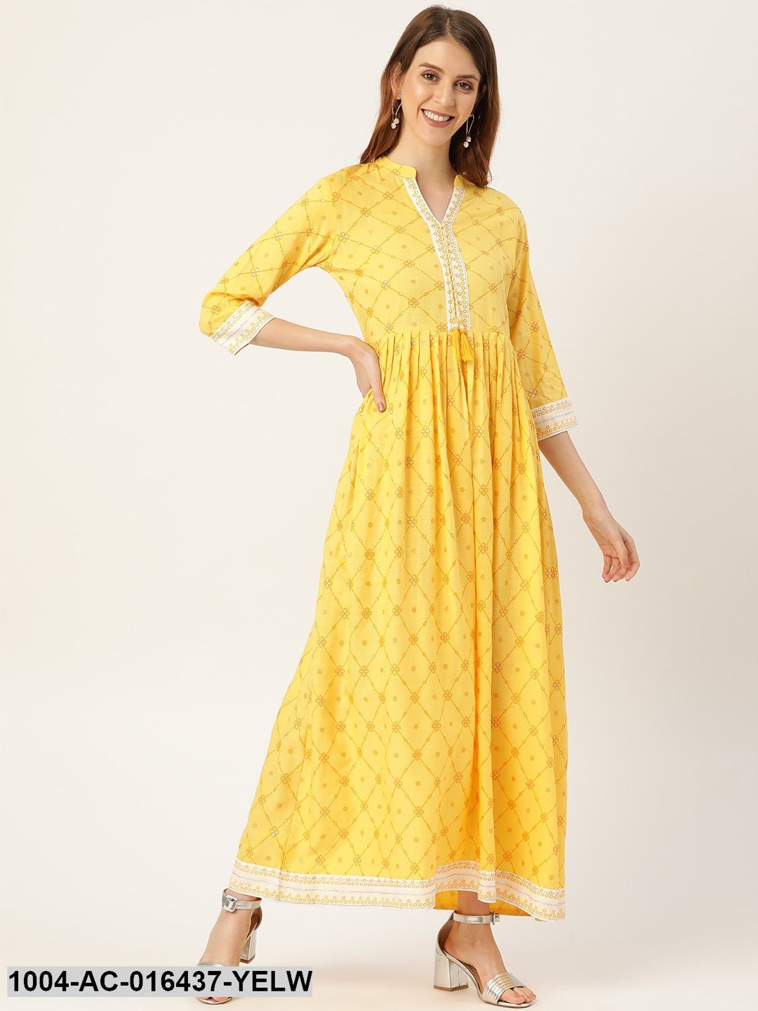 Joy Yellow Floral-Pleated Dress – PritiPrashant