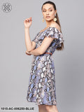 Blue Python Off Shoulder Fit & Flare Dress