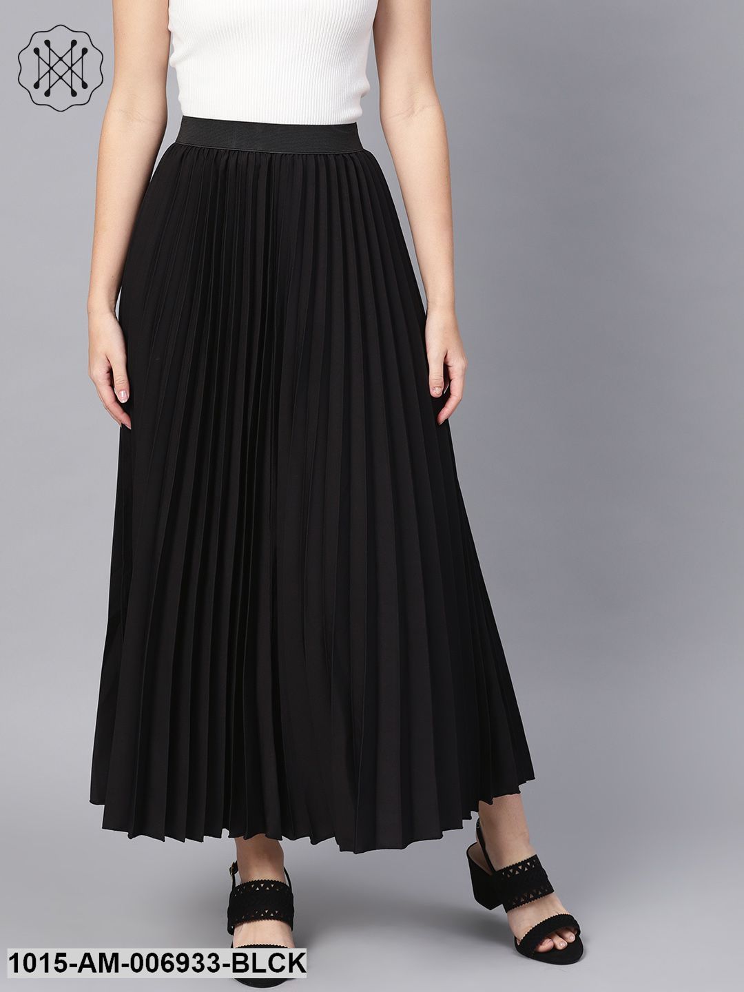 long black pleated maxi skirt