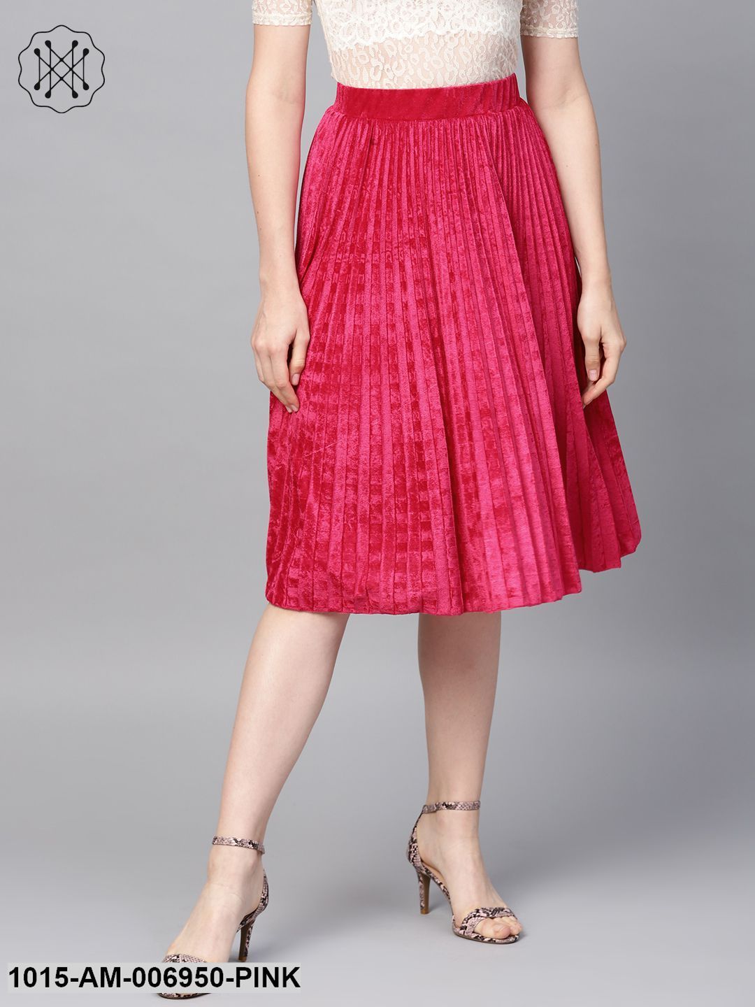 pink velvet pleated skirt