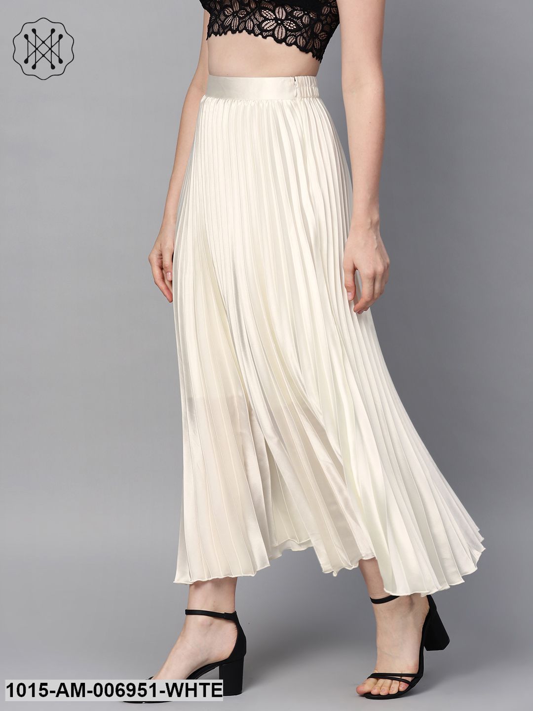 satin pleated maxi skirt