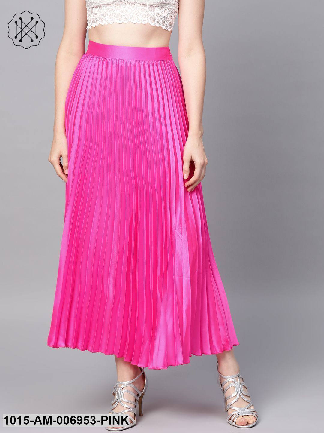 pleated maxi skirt pink