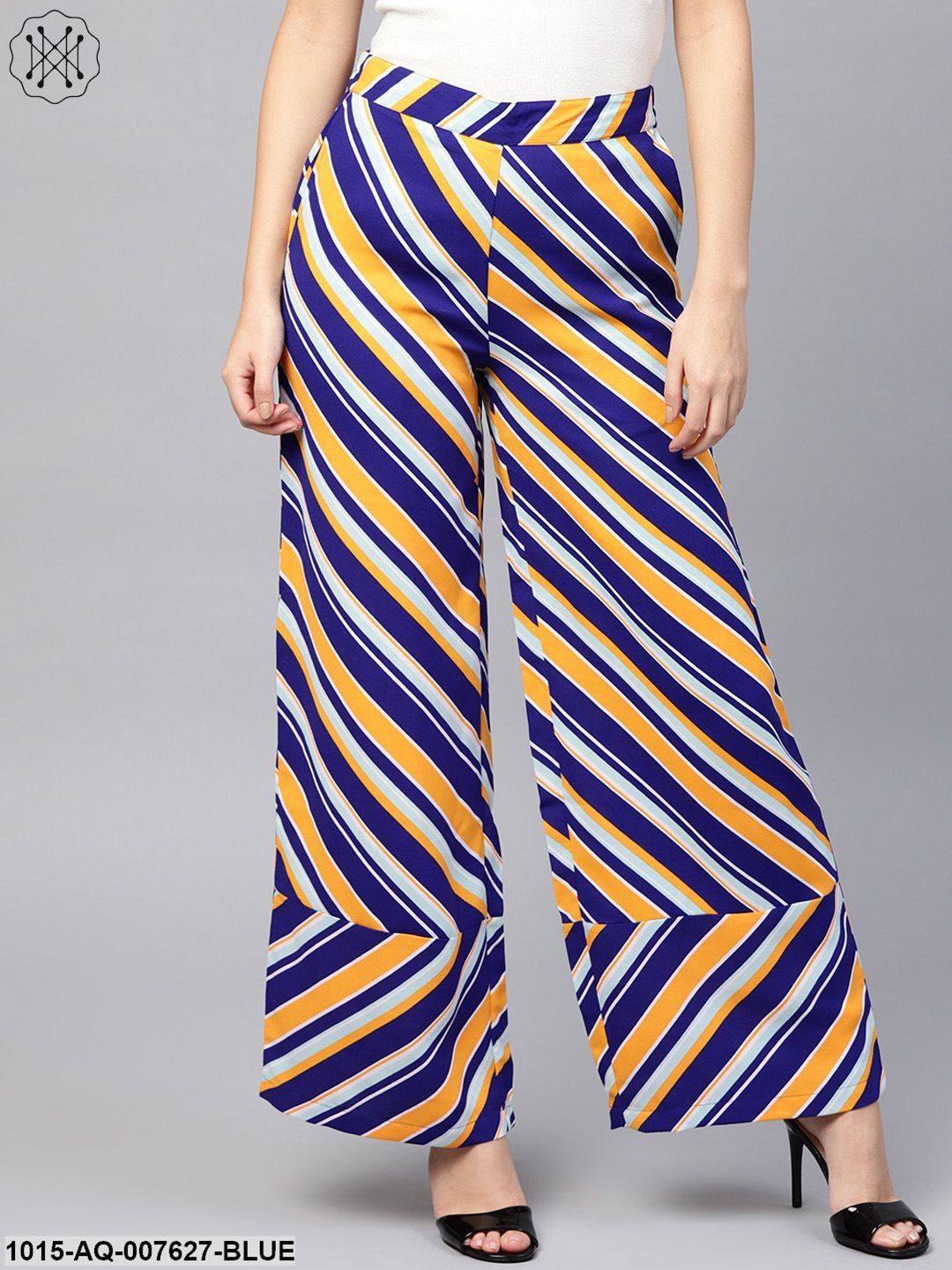 blue and yellow striped pants