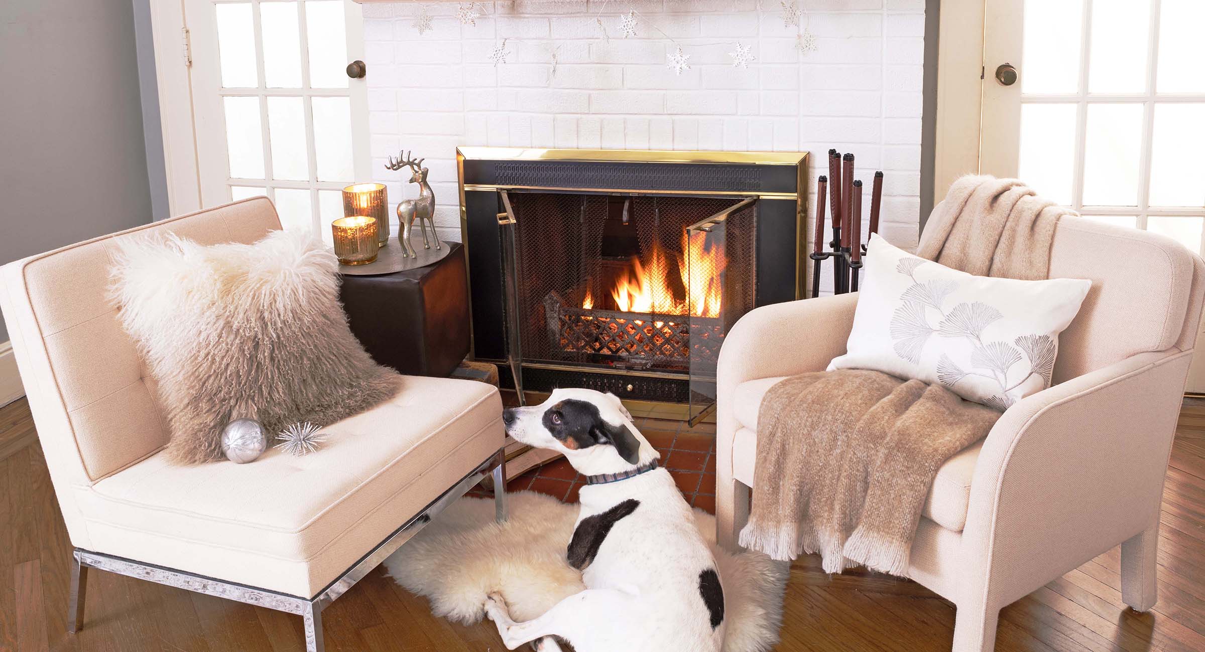 A cozy spot by the fireplace mantel