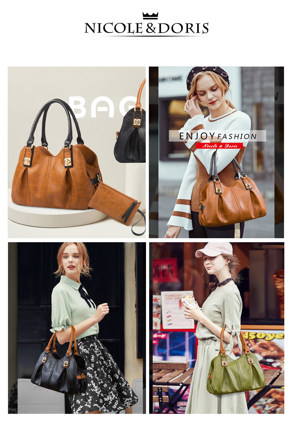 NICOLE & DORIS Fashion Handbag for Women Top Handle Bag PU Leather  Messenger Bag Waterproof Shoulder Bag Ladies Crossbody Bag With Heart  Shaped Handle