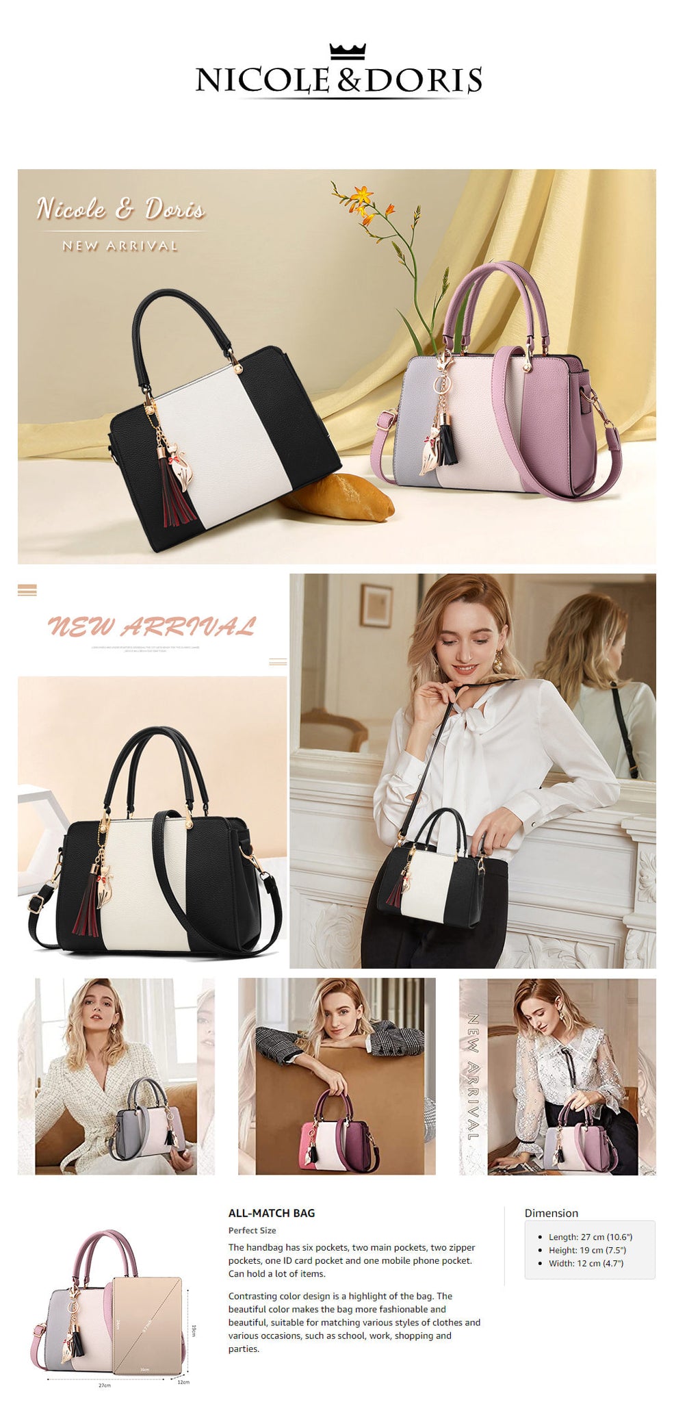 NICOLE & DORIS 2023 New Handbags for Women Fashion Ladies Handbags &  Shoulder Bags Designer Top Handle Bag with Pompom