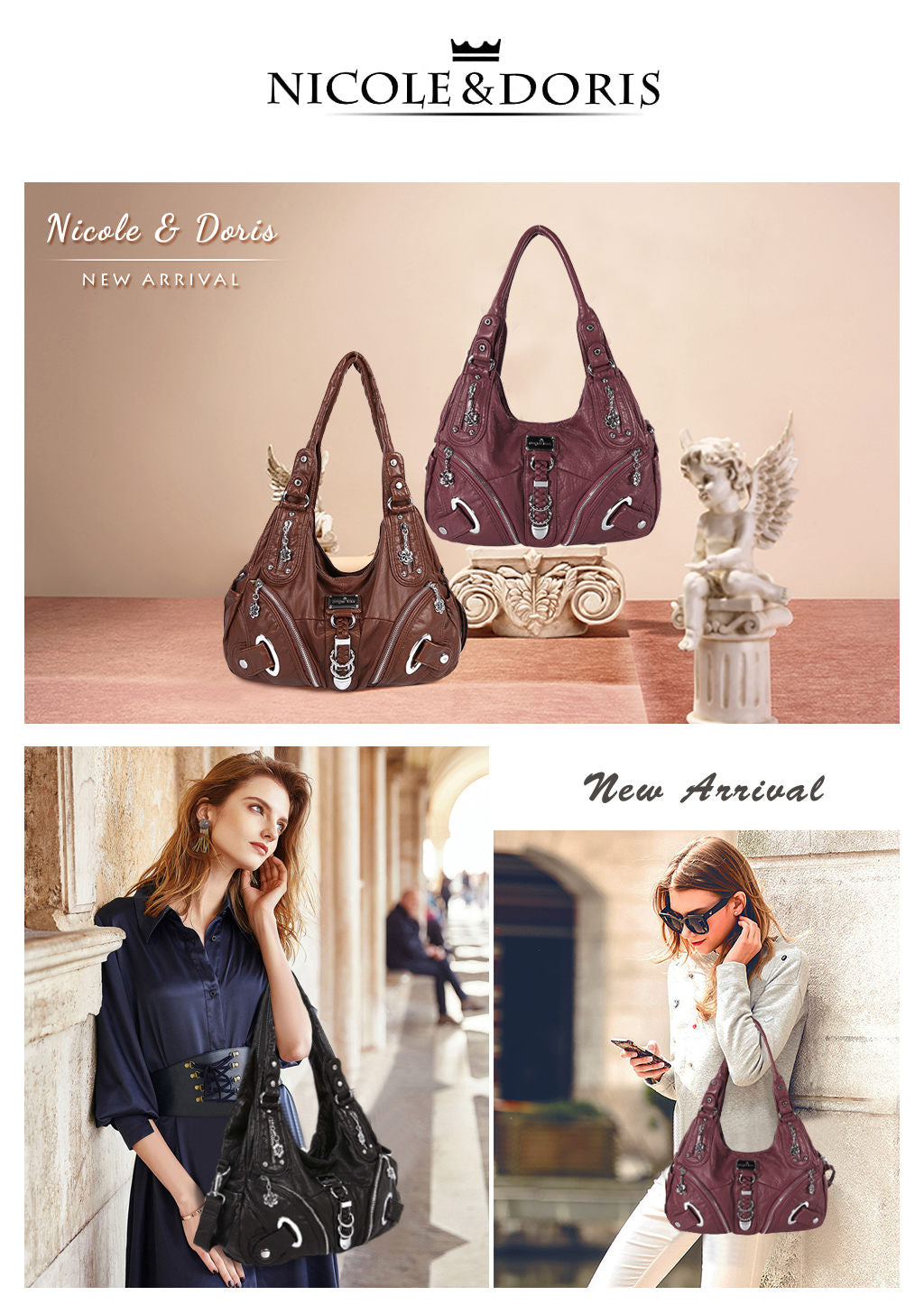 NICOLE & DORIS Stylish, Brown1: Handbags