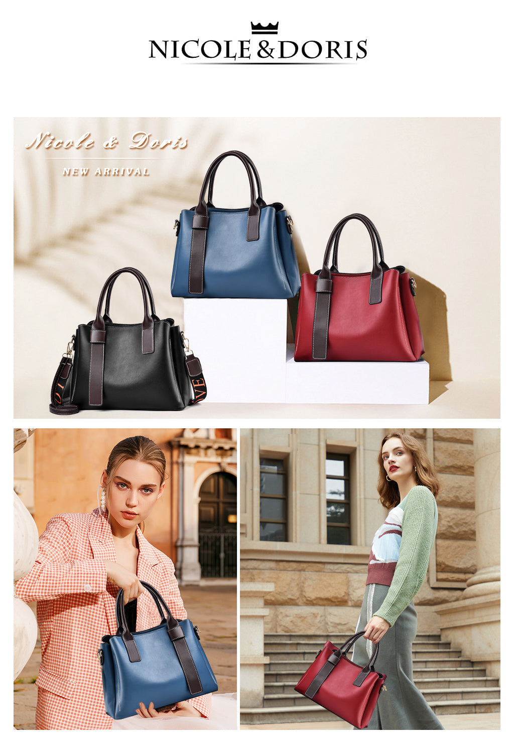 NICOLE & DORIS Stylish, Brown1: Handbags