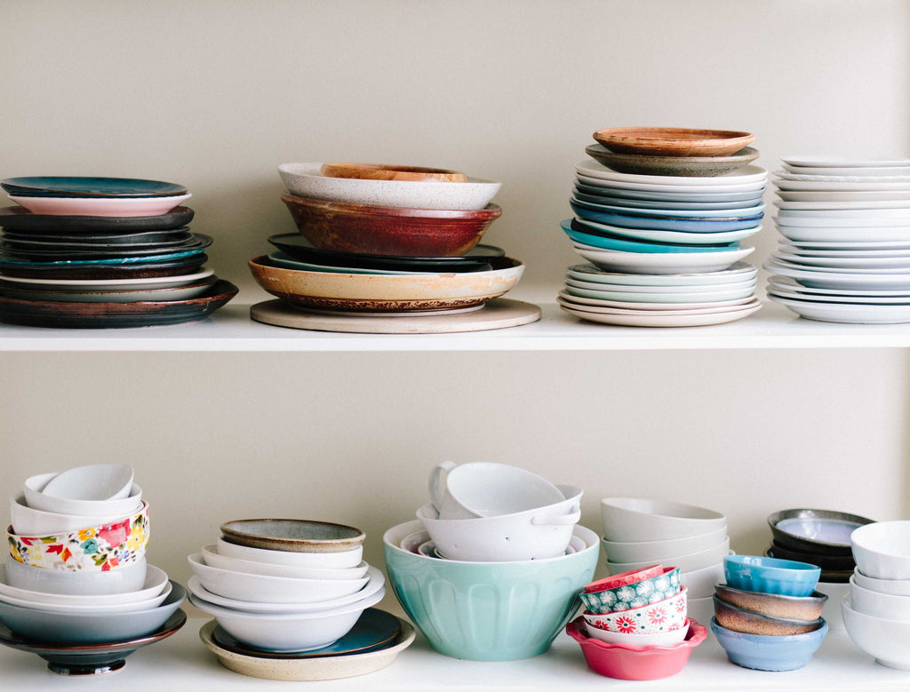 Colourful stacked bowls in the kitchen