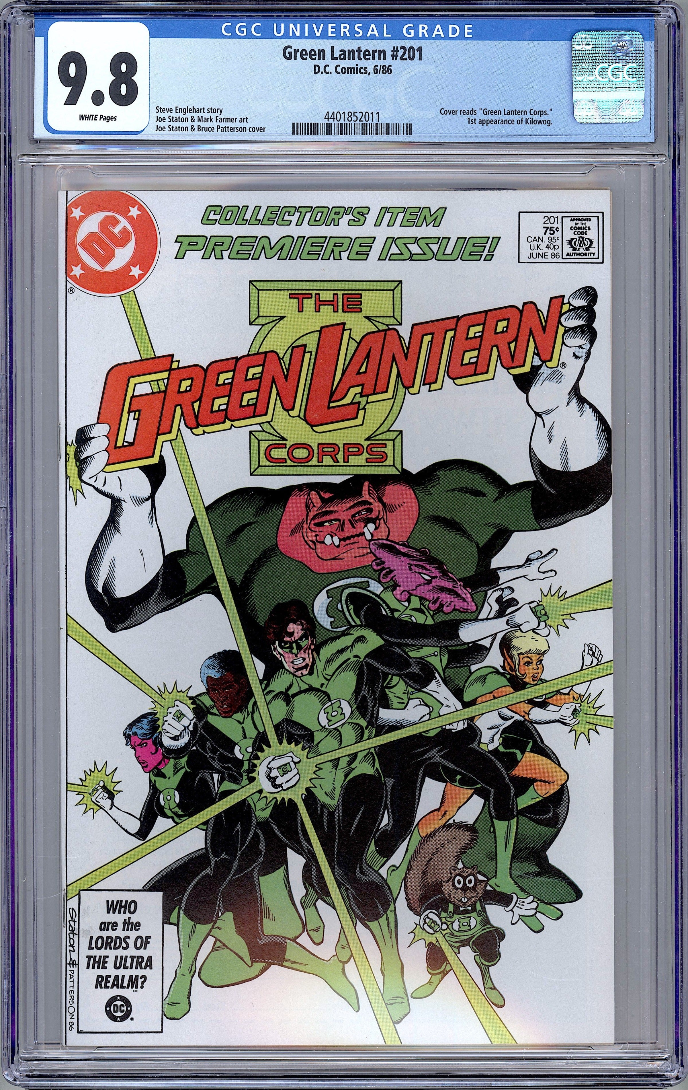 Green Lantern #201. 1st Appearance of Kilowog. CGC 9.8