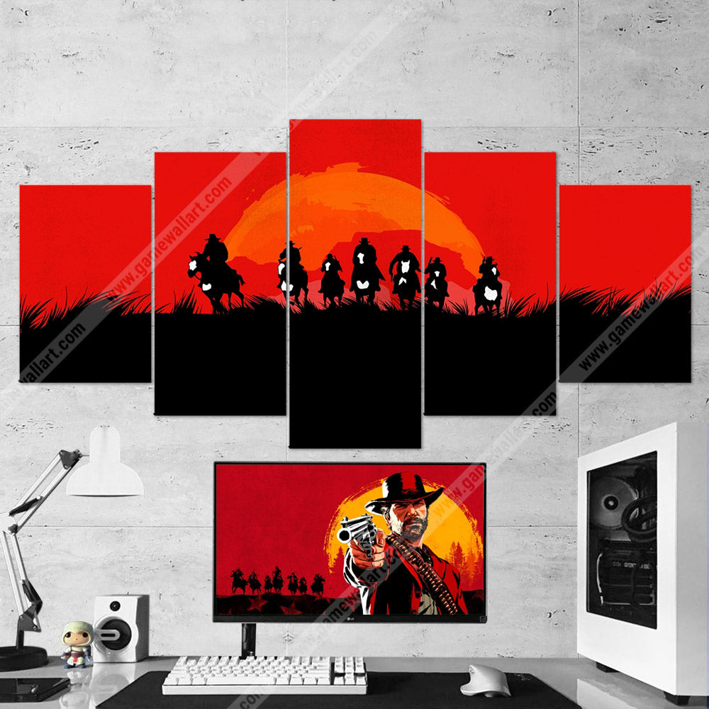Red Dead Redemption Canvas Minimalist 5 Piece Wall Art Gaming Canvas
