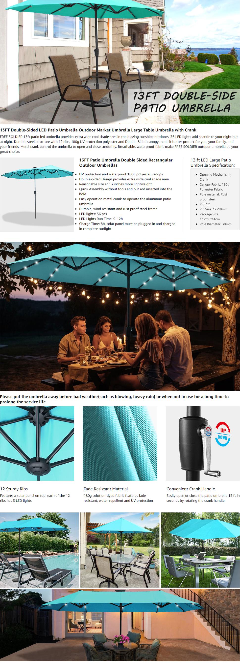 13FT Double-Sided Outdoor Patio Umbrella with LED Lights