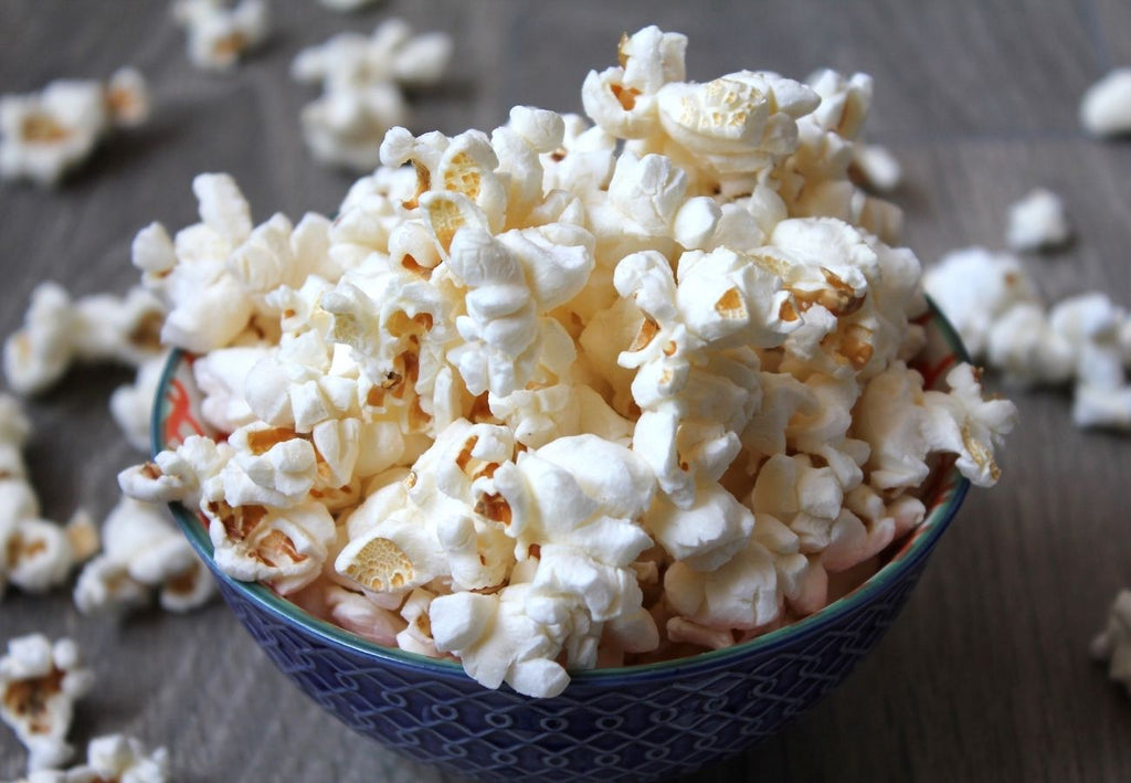 Popcorn in blue bowl