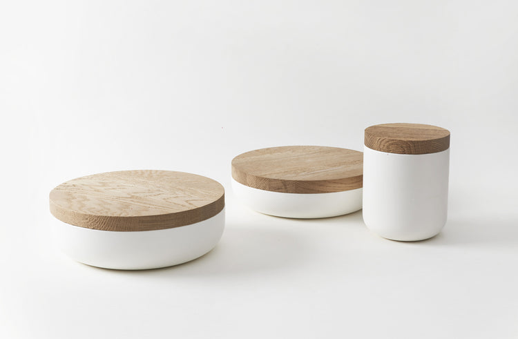 Vincent Van Duysen White Containers with Oak Lids