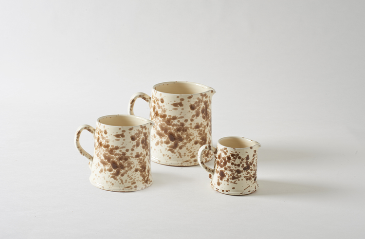 Brown on Cream Splatterware Pitchers