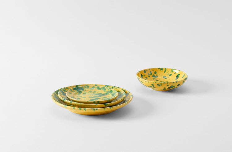 Green on Yellow Splatterware Dinnerware