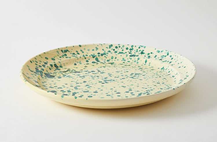 Green on Cream Splatterware 20.75 Inch Platter