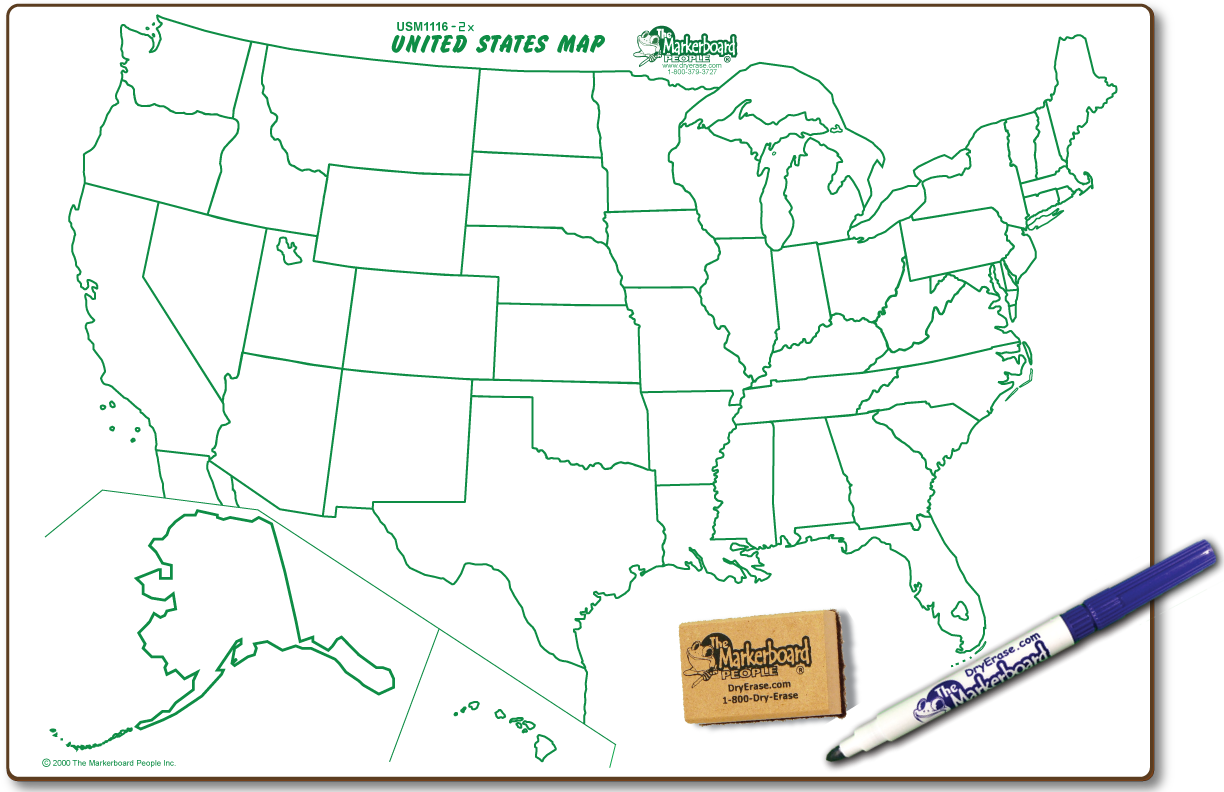 United States Map Double Sided Dry Erase 11 X 16 Student Response B