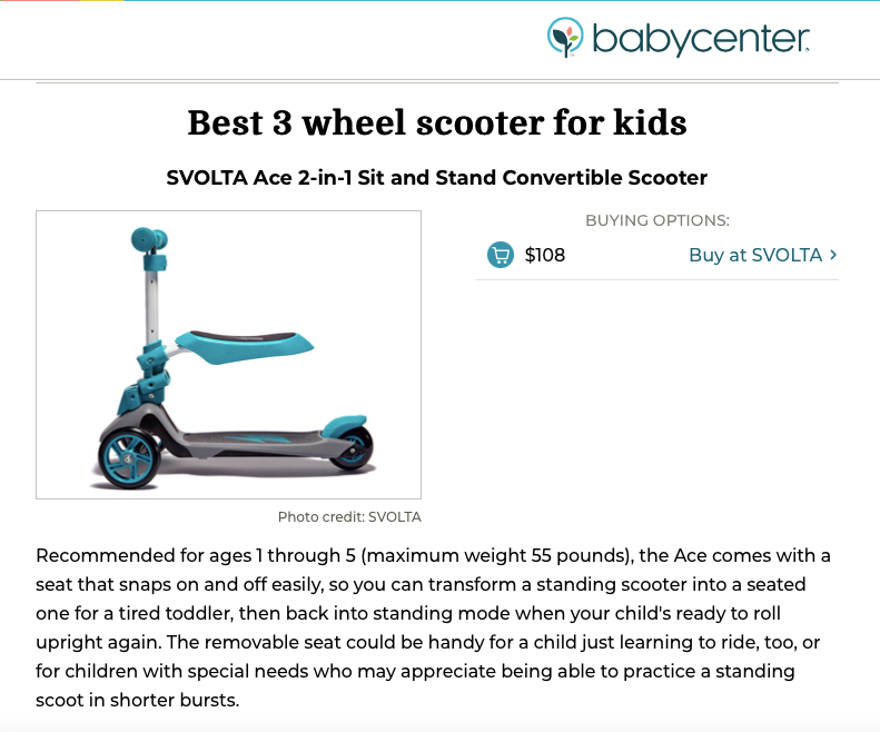 SVOLTA Ace Scooter Babycenter Feature