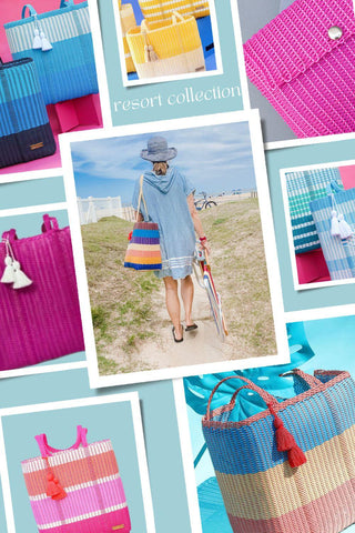 collage of images of fun & colorful totes perfect for resort or beach!