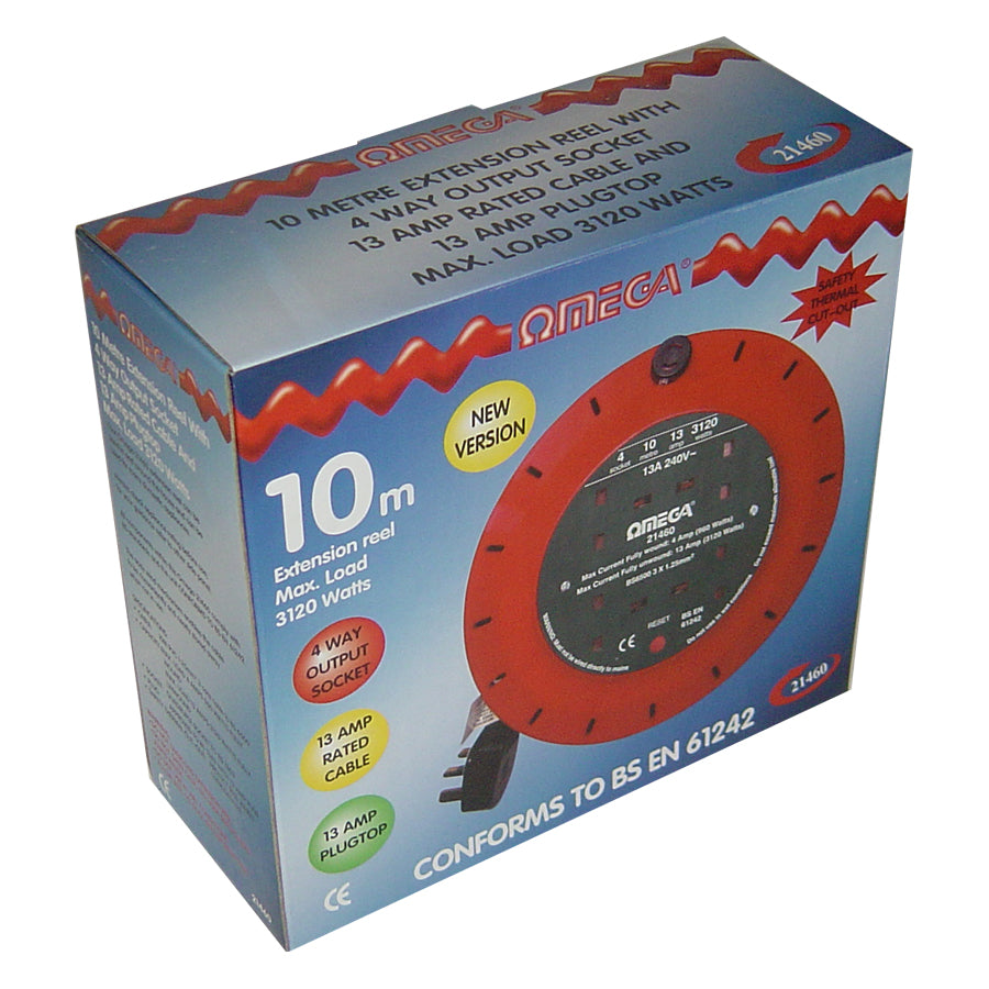 Omega Omega 13amp 4 Way 10 Mtr Extn Reel