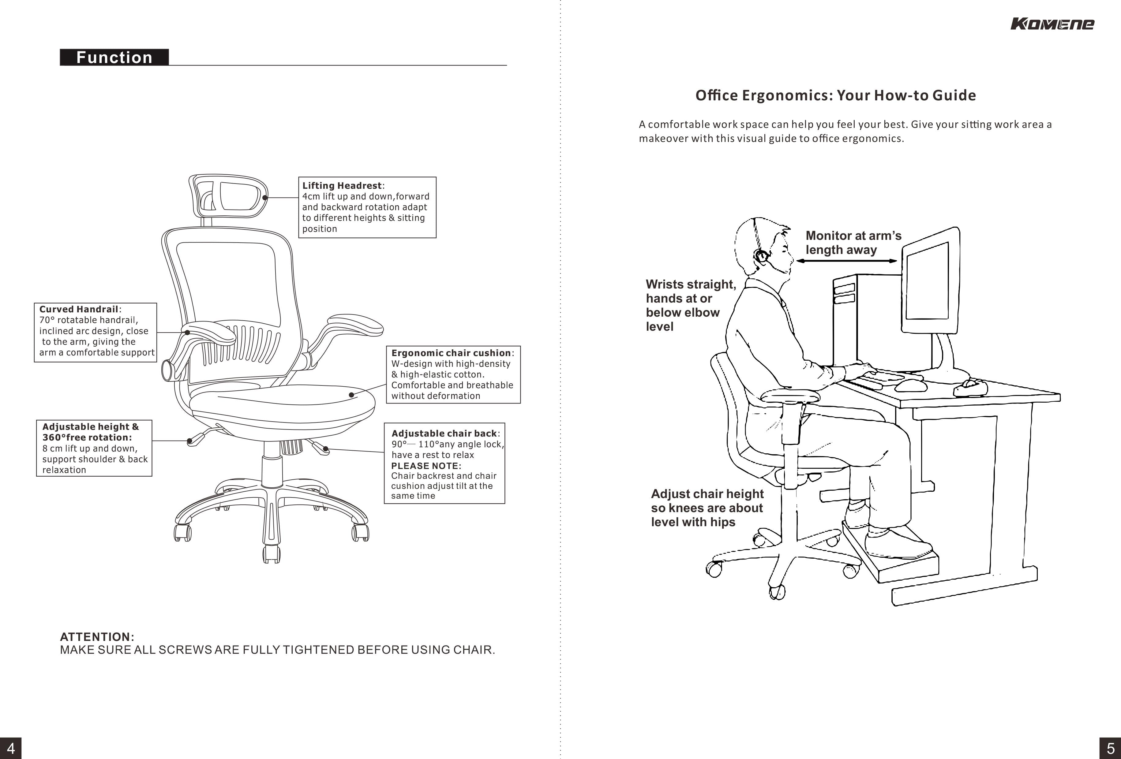 Komene Ergonomic Adjustable Office Chair With Adjustable Headrest