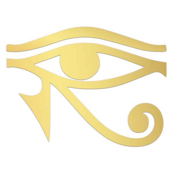 Stylized golden Eye of Horus symbol on a black background.