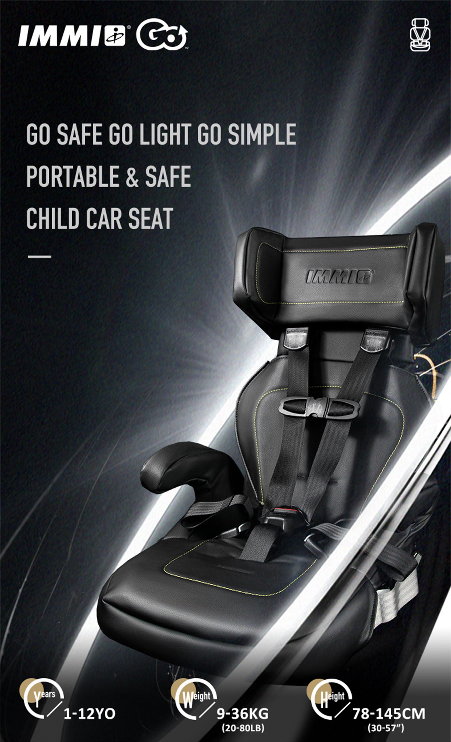 USA IMMI GO (UBER SEAT) PORTABLE CAR SEAT (AGE 9MO-12YO)