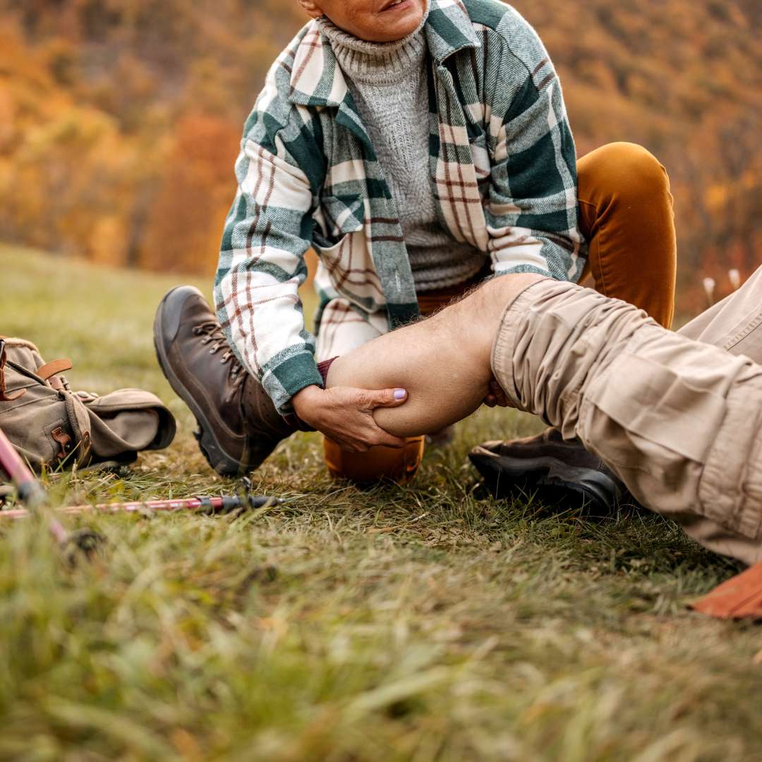 hiker with injured leg