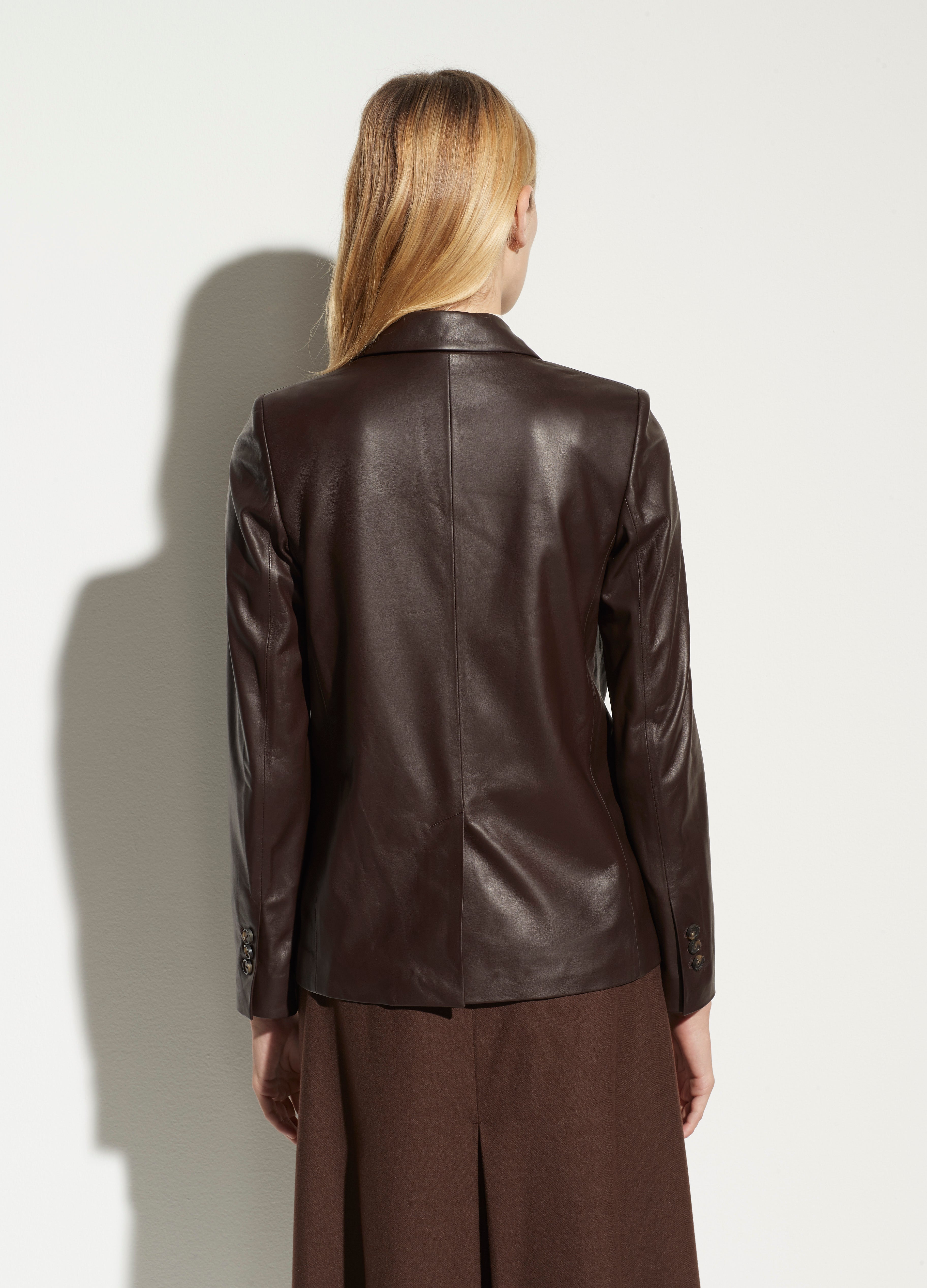 Vince | Fitted Leather Blazer in Chocolate | Vince Unfold