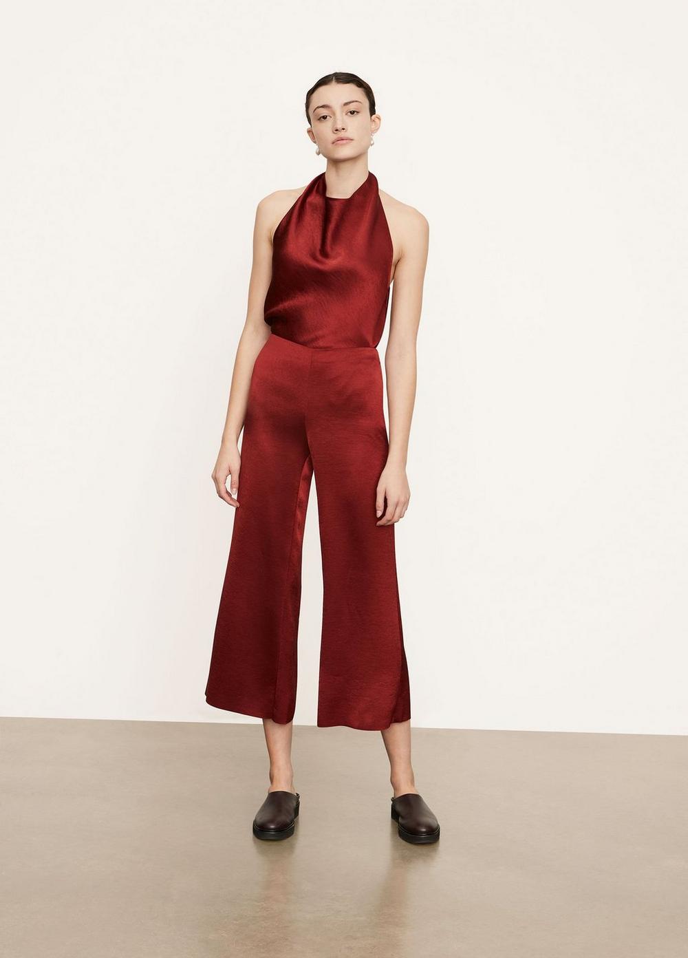 Vince, Satin Wide Flair Pant in Currant