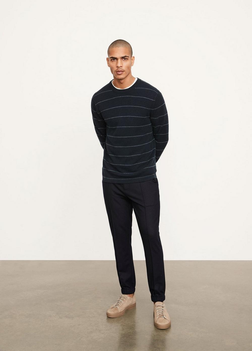 Vince M | Boiled Cashmere Stripe Long Sleeve Crew in Coastal/Iris Blue ...