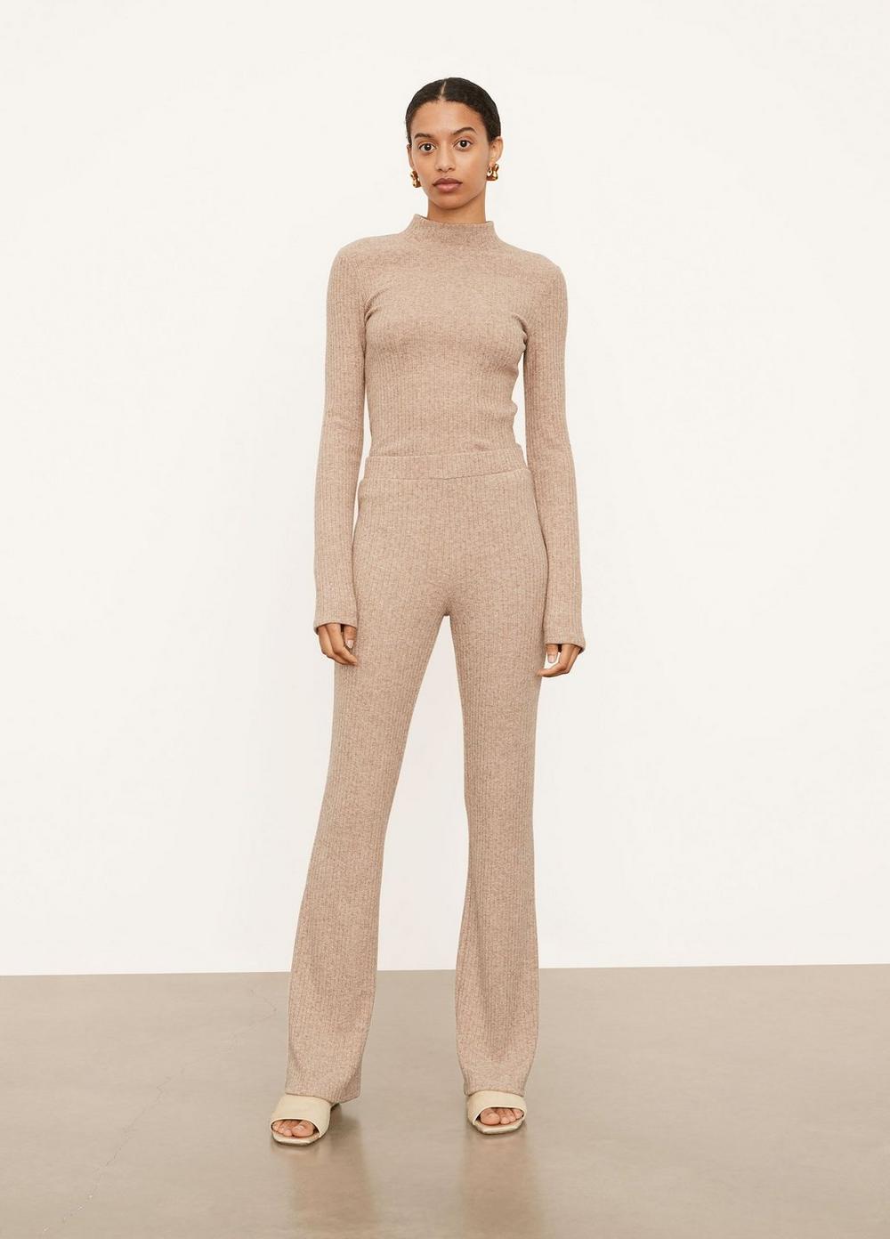 Vince, Rib Flared Pant in Heather Wheat
