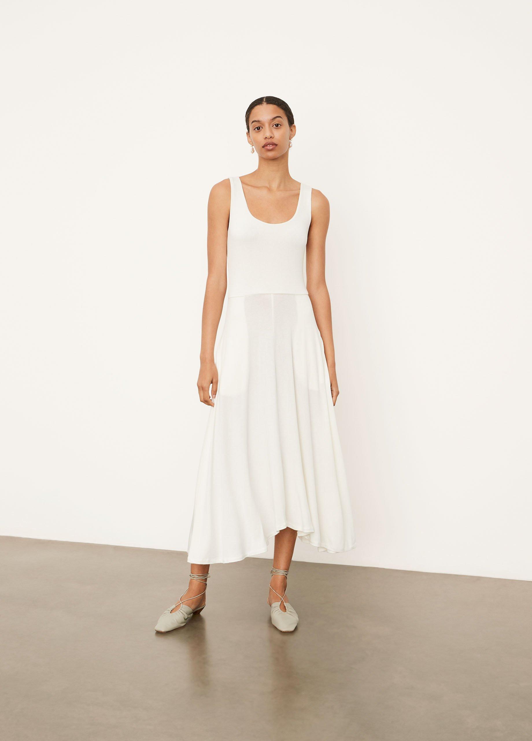 Vince | Full Skirt Square Neck Dress in Optic White | Vince Unfold