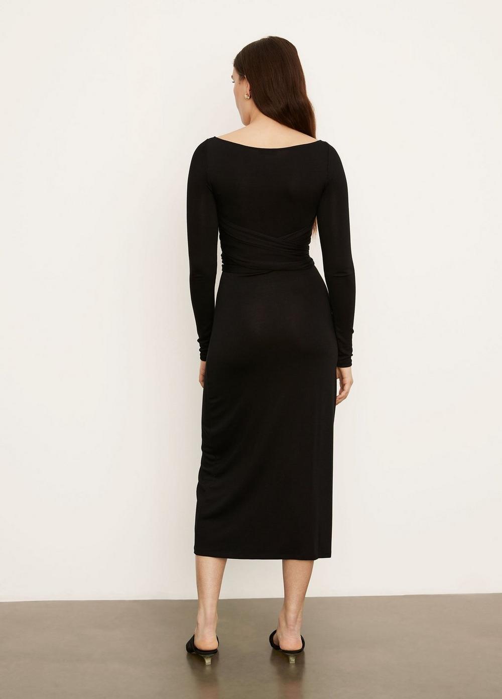 Vince | Long Sleeve Wrap Dress in Black | Vince Unfold