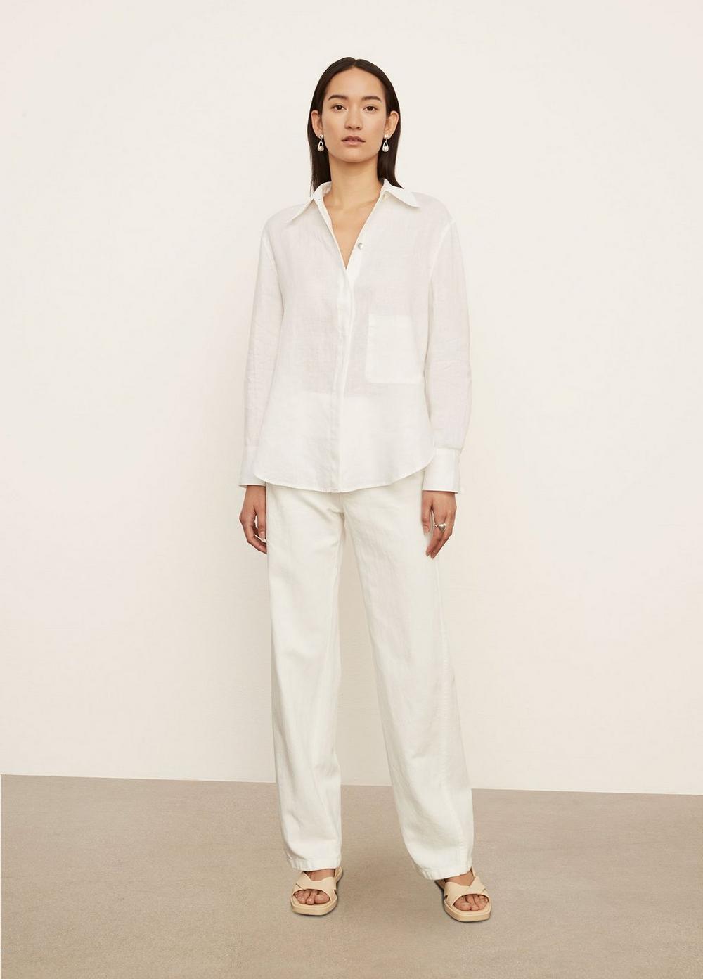 Vince | Relaxed Long Sleeve Linen Button Down Shirt in Optic White ...