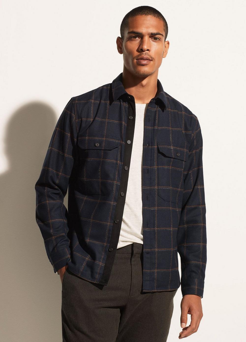 Vince M | Crosshatch Windowpane Shirt Jacket in Coastal/Dark Wood ...