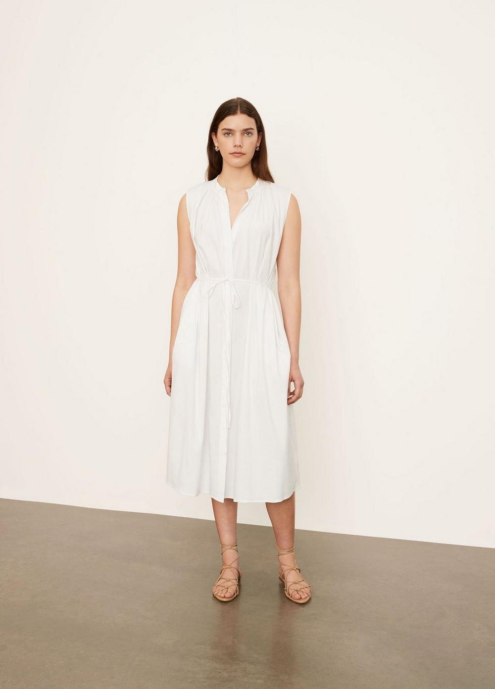 Vince | Sleeveless Shirred Band Collar Dress in Optic White