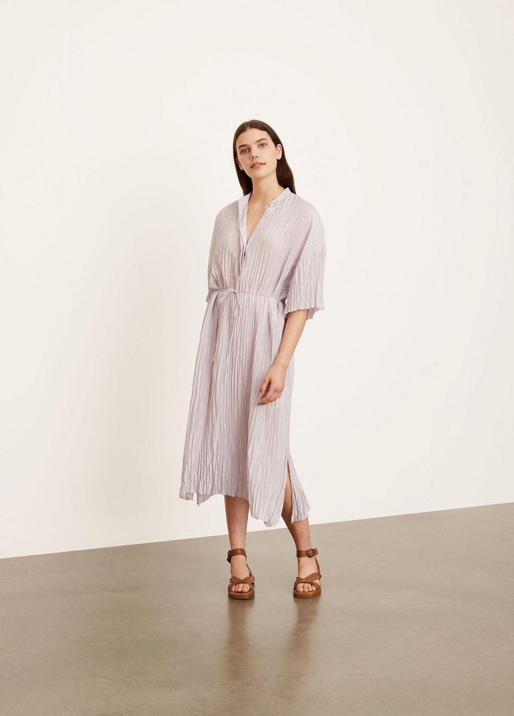 Vince | Short Sleeve Crushed Band Collar Dress in Violetta | Vince Unfold