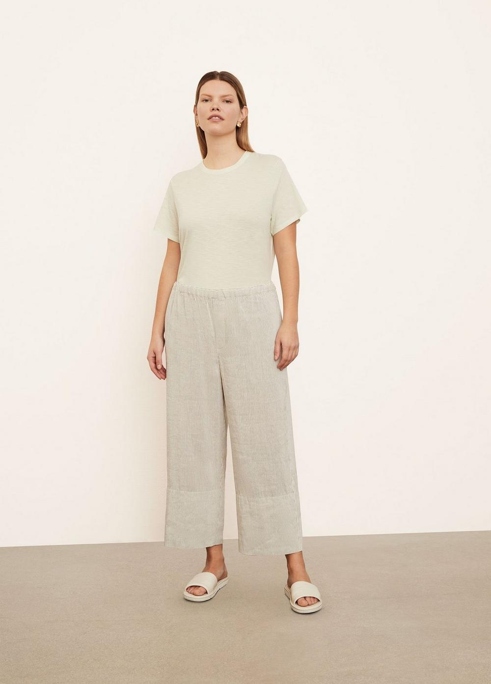 Vince Extended | Striped Pull On Cropped Pant in White/Black | Vince Unfold