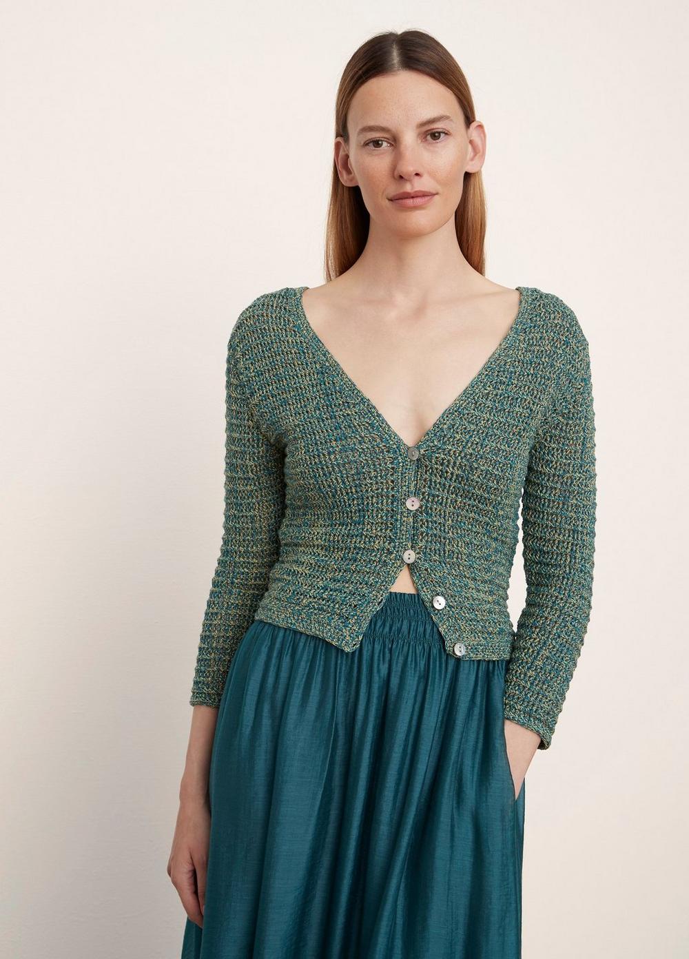 Vince Marled Crochet Cardigan in Green Marl Vince Unfold