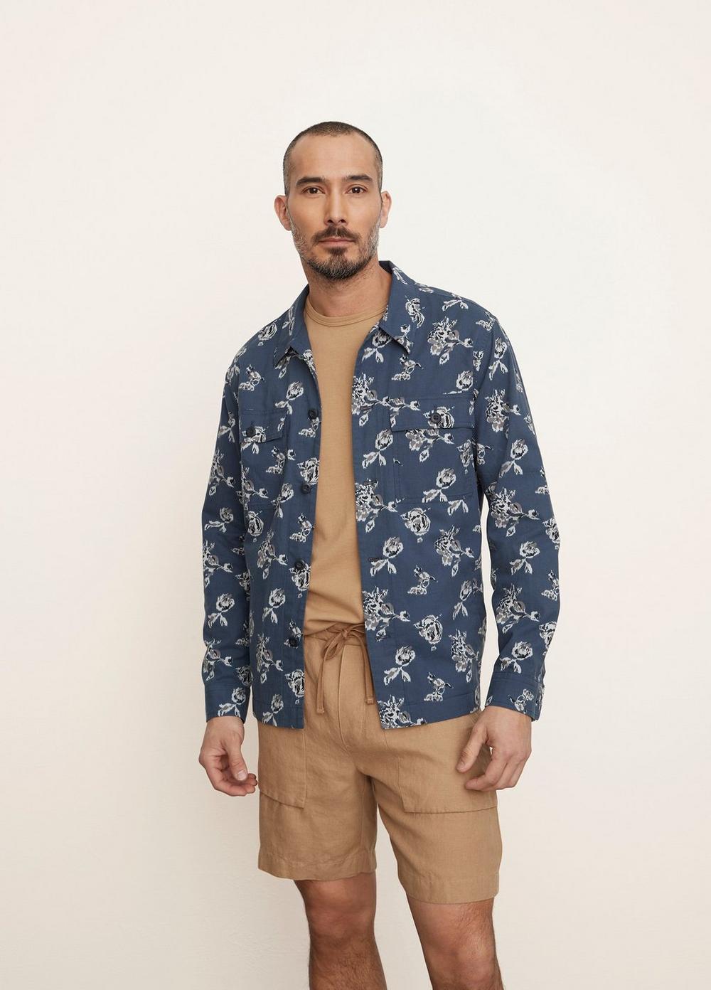 Vince M | Ikat Floral Print Shirt Jacket in Hematite | Vince Unfold